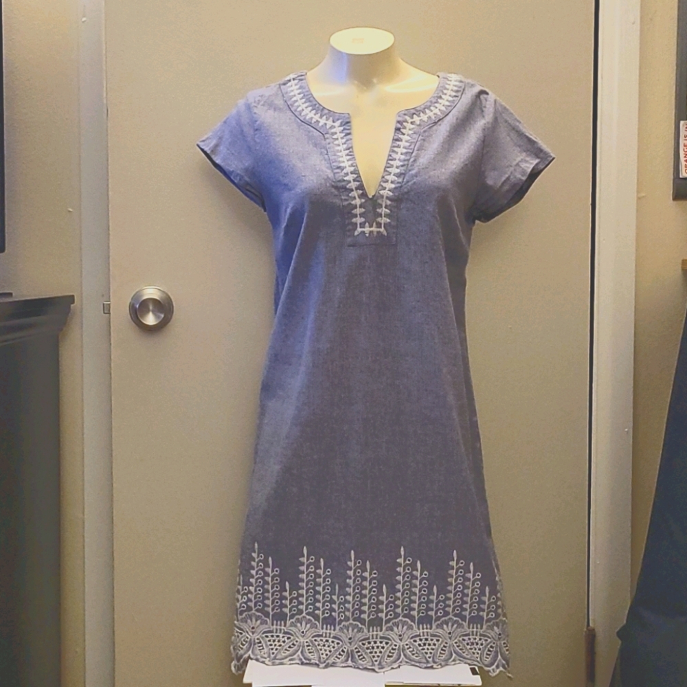 Mudpie | Chambray Embroidered Shift Dress